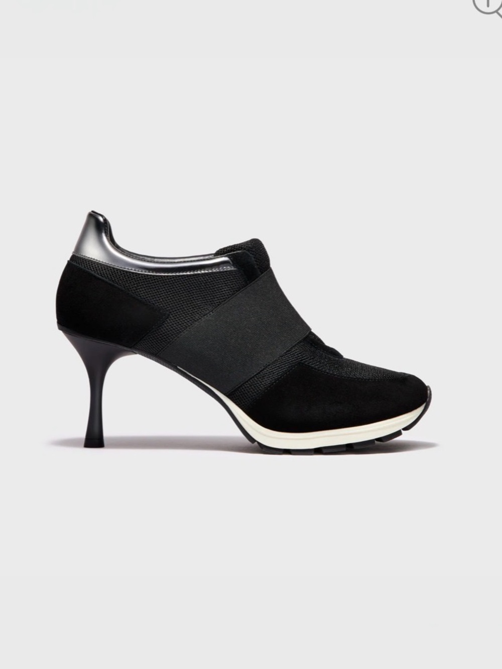 SNEEX Black & Silver High-Heel Sneaker Booties
